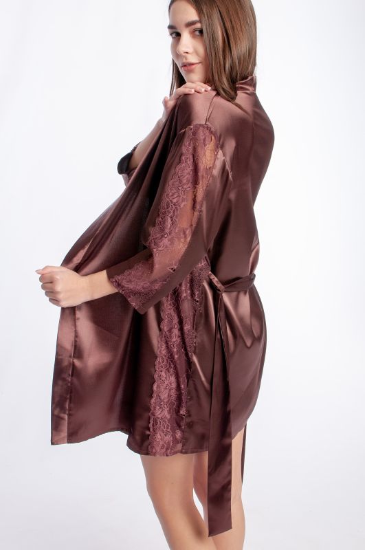Жіночий атласний халат, коричневий, модель 221