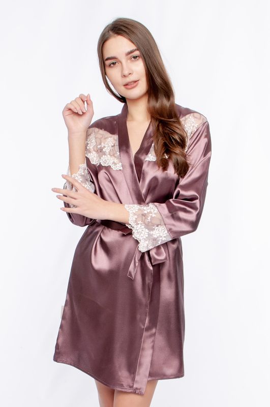 Женский атласный халат, сливовый, модель 307