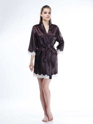 Женский атласный халат, шоколадный, Serenade, модель 441