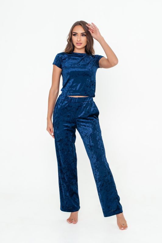 Жіноча піжама зі штанами, велюрома, синій, Serenade, модель 5631