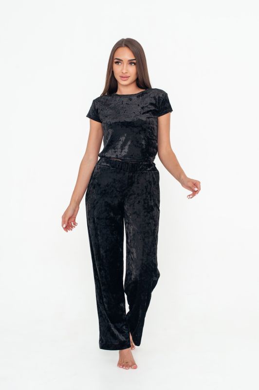 Жіноча піжама зі штанами, велюр, чорний, Serenade, модель 5633