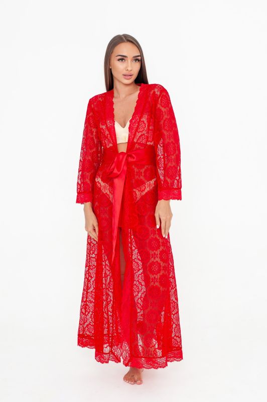 Жіночий гіпюровий  довгий халат, червоний, Serenade 783.