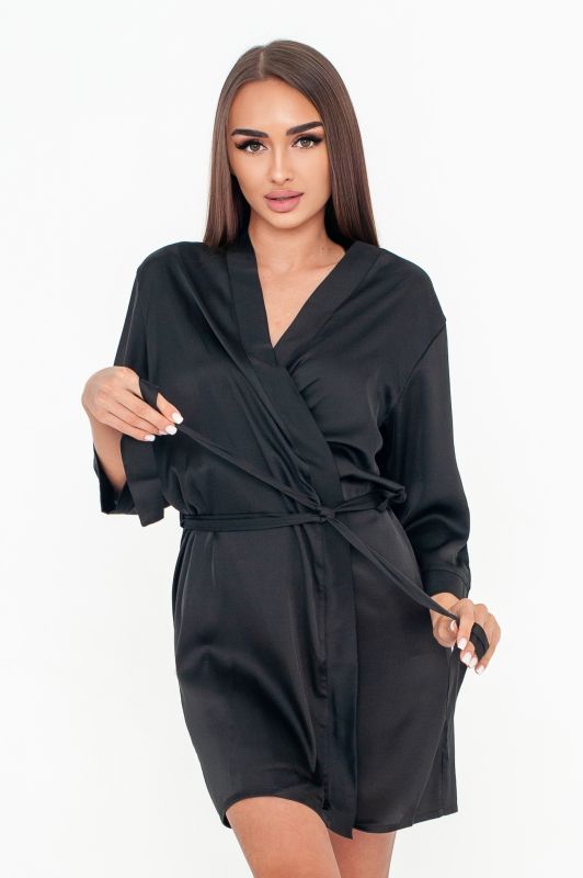 Женский шелковый халат, короткий, черный, Serenade, модель 109-1