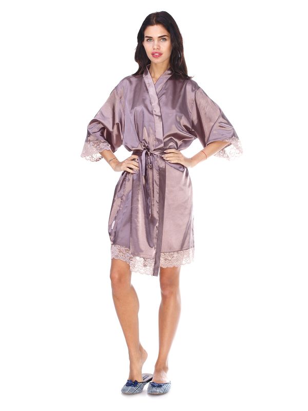 Жіночий халат, стрейч атлас, пісочний, батал, Serenade, модель 1031