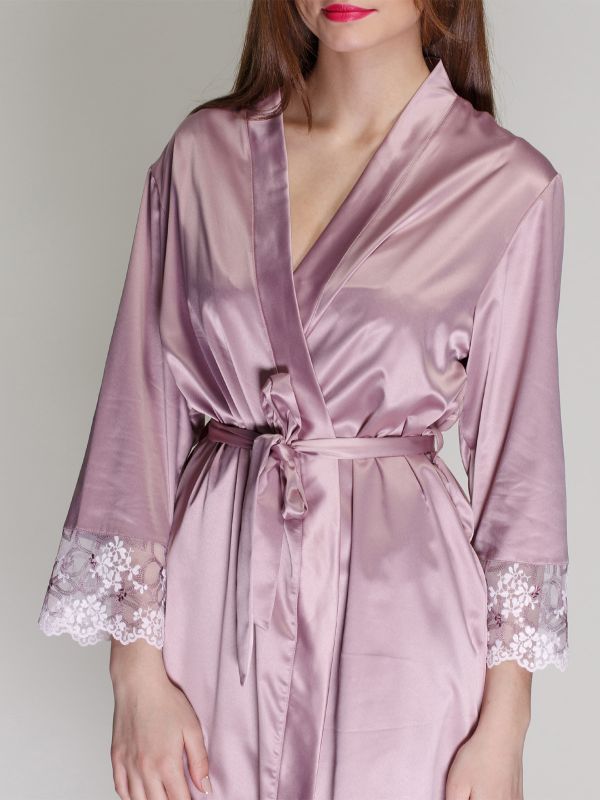 Женский халат, сатин шелк, светло-сливовый, Serenade, модель 141