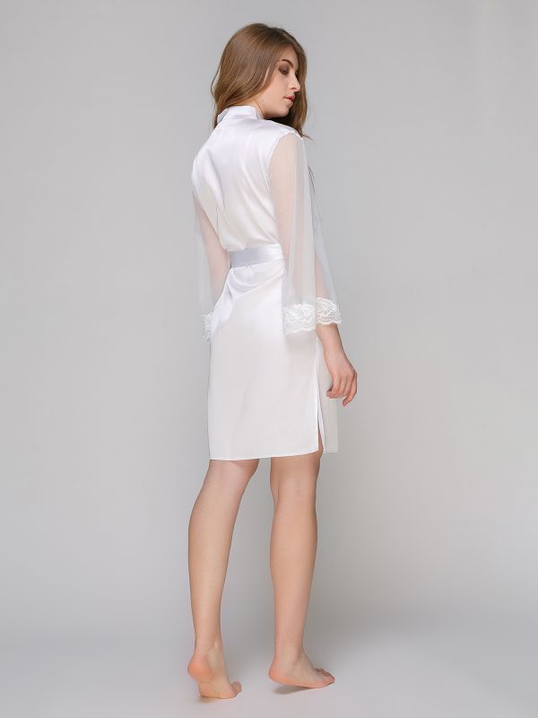 Женский халат, шелк Армани, белый, Serenade, модель 191