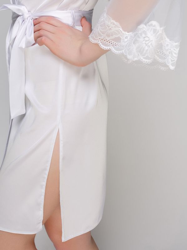 Женский халат, шелк Армани, белый, Serenade, модель 191