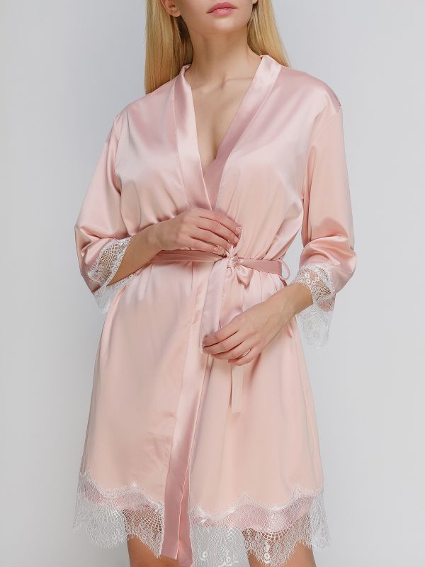 Женский халат, сатин шелк, пудровый, Serenade, модель 2105