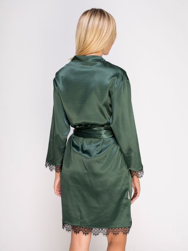 Женский халат, сатин шелк, темно-зеленый,, Serenade, модель 471