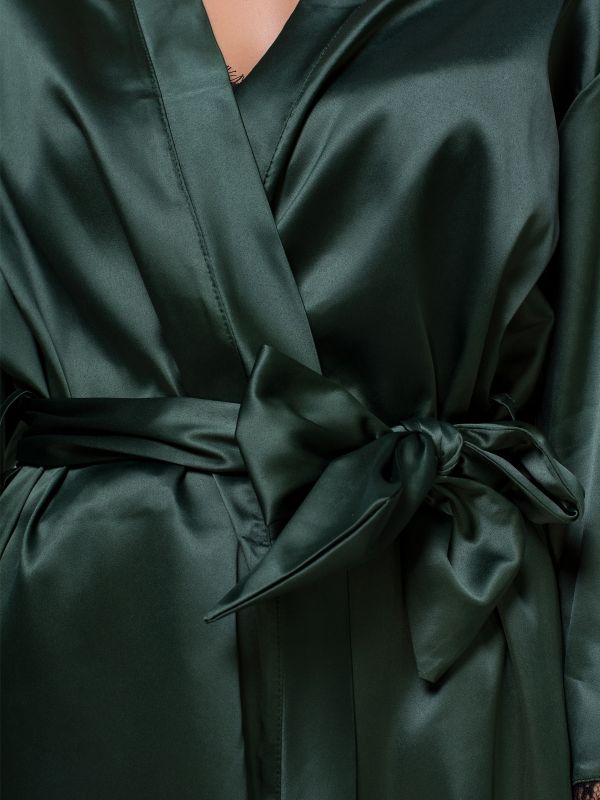 Женский халат, сатин шелк, темно-зеленый,, Serenade, модель 471