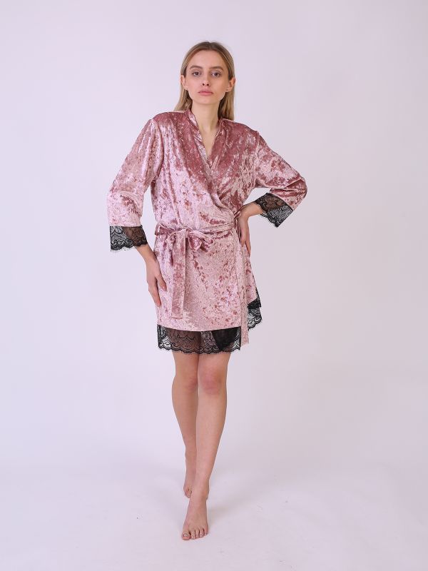 Халат жіночий велюровий, рожевий, Serenade. модель 5081