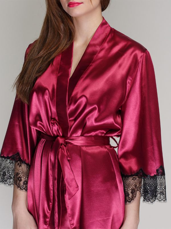 Женский халат, шелк Армани, марсала, Serenade, модель 611