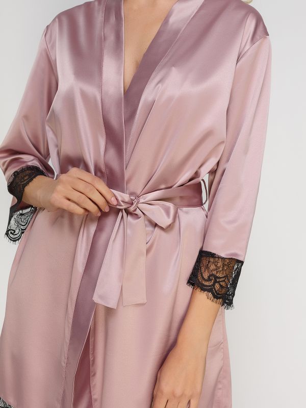 Женский халат, сатин шелк, сливовый, Serenade модель 691