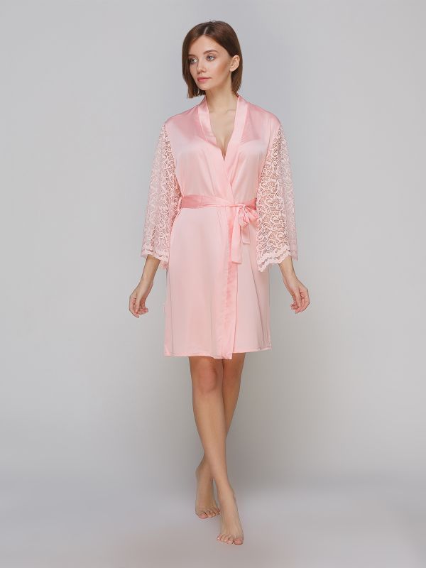 Женский халат, шелк Армани, персиковый, Serenade, модель 741