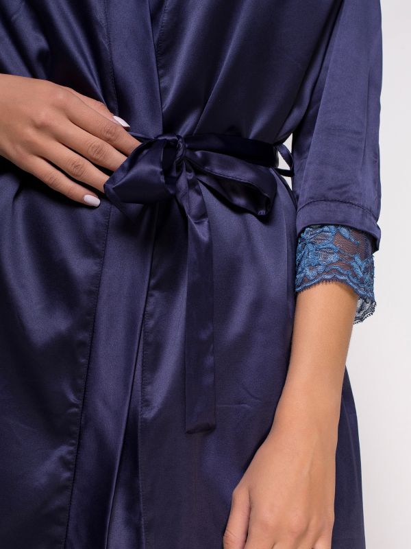 Женский халат, сатин шелк, синий, Serenade, модель 761