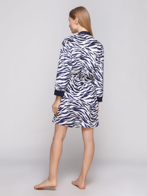 Женский халат, велюр, темно синий принт зебра, Serenade, модель 8004H