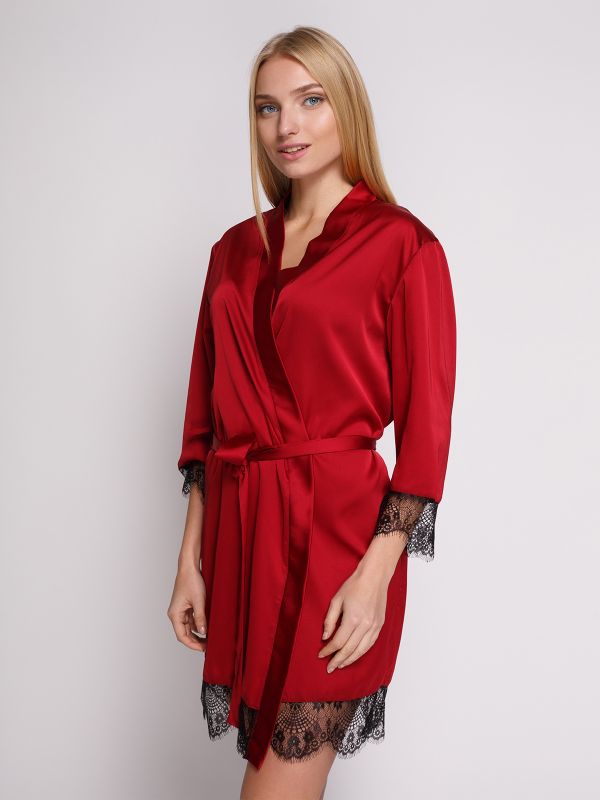 Женский халат, шелк Армани, бордовый, Serenade, модель 805