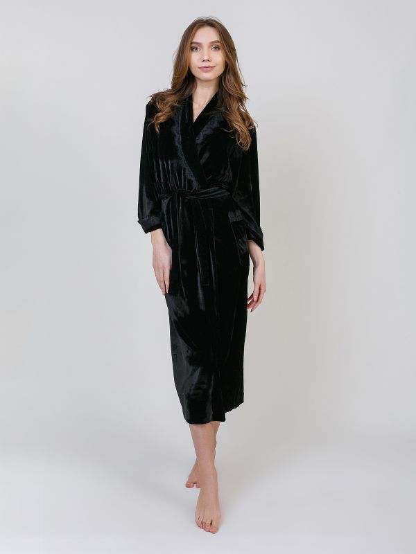 Женский халат, бархатный, черный, Serenade, модель 9001