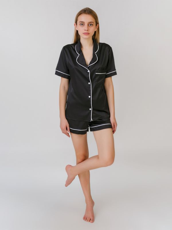 Женская пижама с шортами, шелк Армани, черный, Serenade, модель 1523