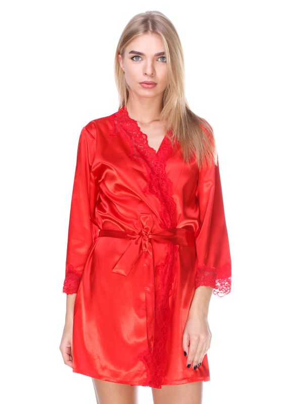 Жіночий атласний халат, червоний, модель 154