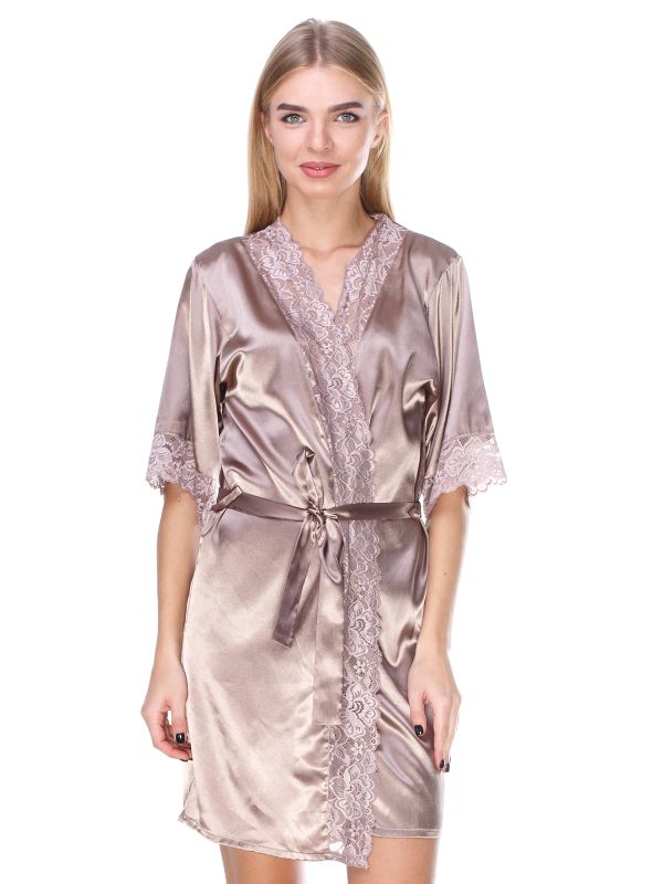 Женский атласный халат, сливовый, Serenade, модель 341