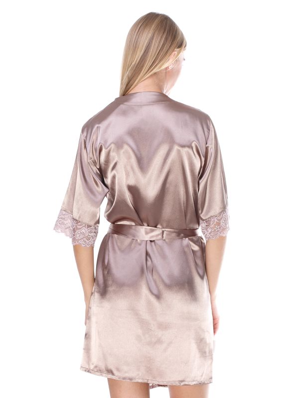 Женский атласный халат, сливовый, модель 341-1.