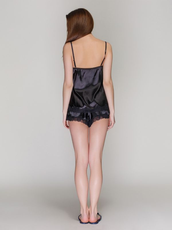 Женская пижама, атласная, черный, модель 206