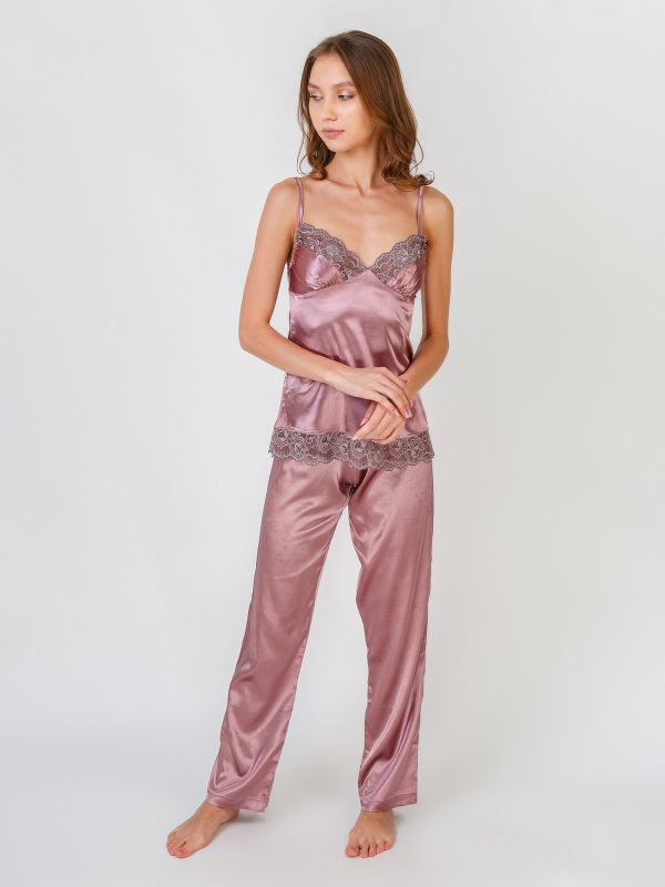 Женская пижама атласная, сливовый, Serenade, модель 344