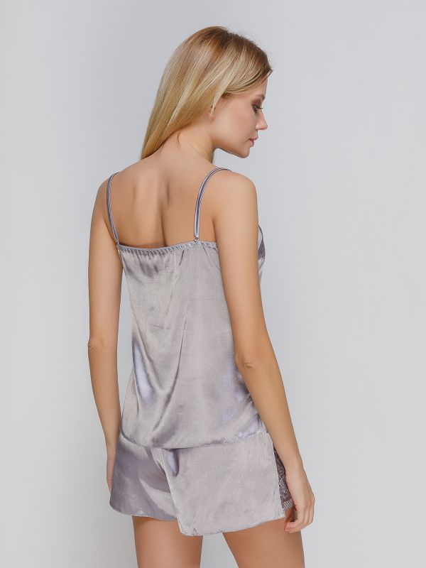 Женская пижама атласная, светло-серый, модель 366