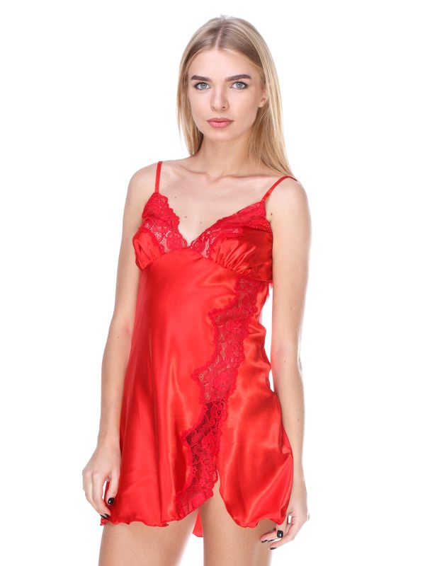 Сорочка жіноча, атласна, червоний, модель 155
