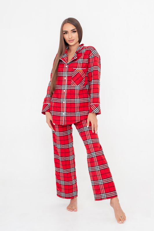 Женская пижама с брюками. хлопок, красный в клетку, Serenade, модель 1574