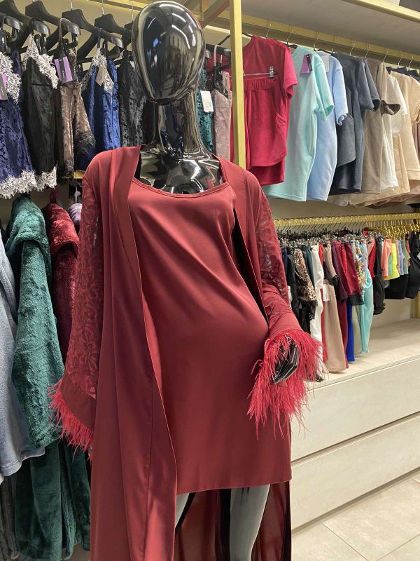 Жіночий халат, шовк Армані, бордовий, Serenade, модель 999
