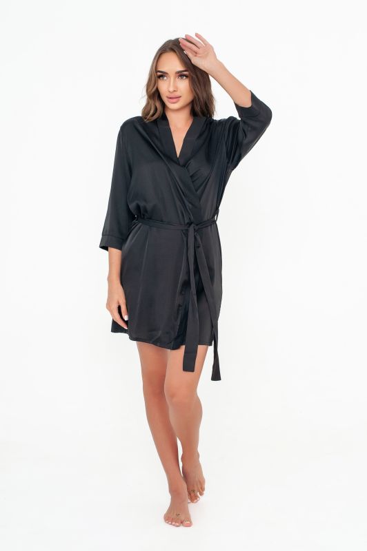 Шовковий жіночий халат, короткий, чорний, Serenade, модель 109-1