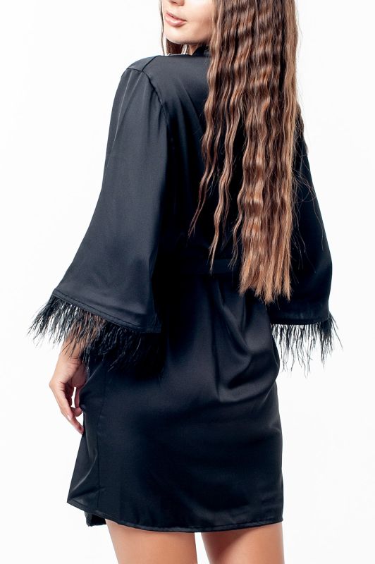Жіночий шовковий халат, чорний,Serenade,модель 130