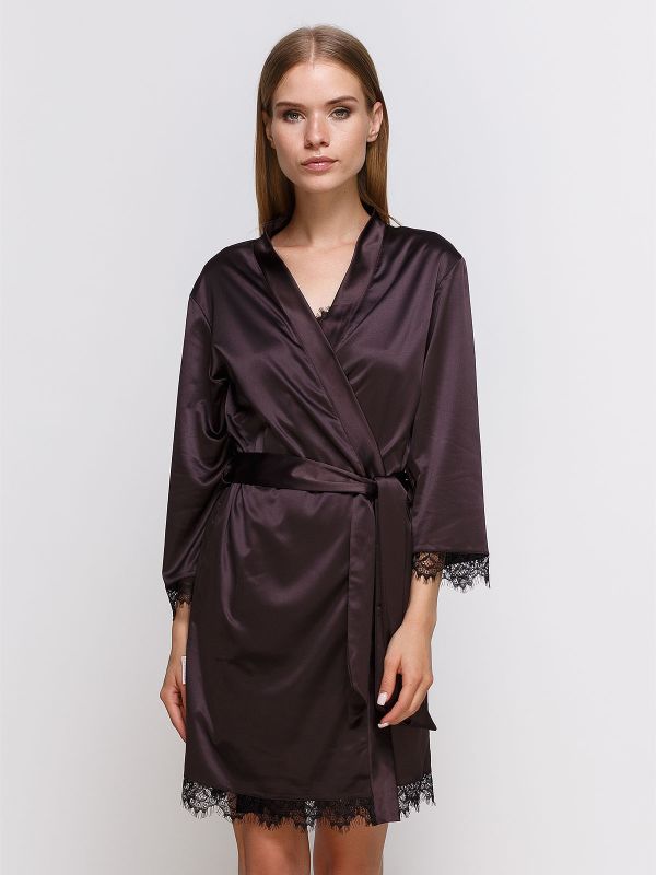 Жіночий халат, шовк Армані, шоколадний, Serenade, модель 491