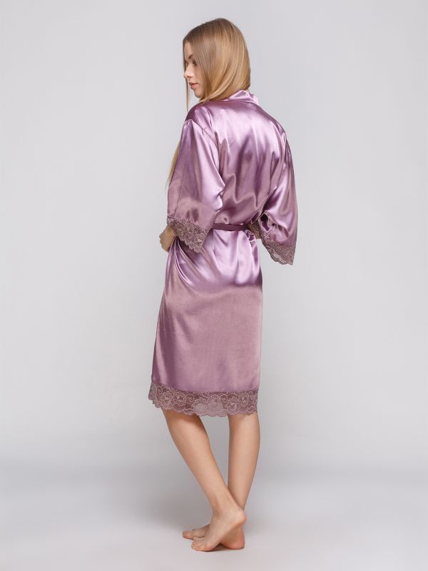 Женский халат, стрейч атлас, сливовый, батал, Serenade, модель 1011
