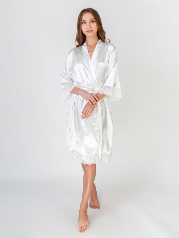 Женский халат со стрейчом атласа, шампанский, батал, Serenade, модель 1071