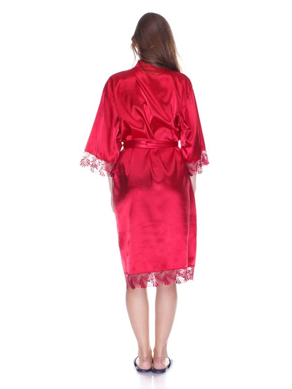 Женский халат со стрейчом атласа, батал. красный, Serenade, модель 1091