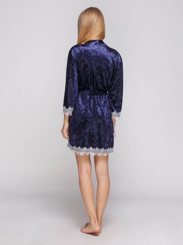 Жіночий халат, велюр, синій з шампаневим, Serenade, модель 5001
