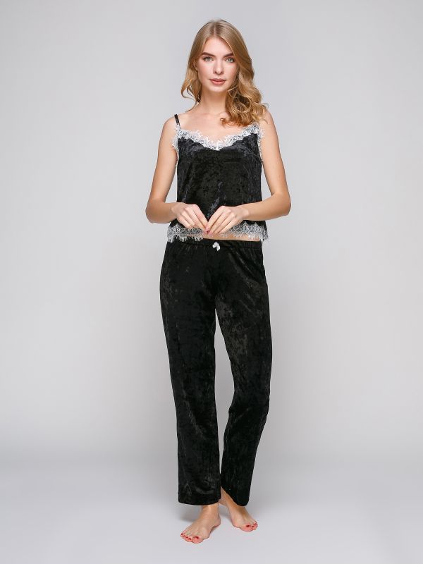 Жіноча піжама зі штанами, велюр, чорний, Serenade, модель 5034