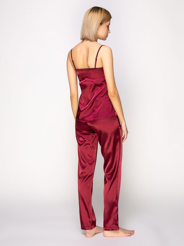 Женская пижама с брюками. шелк Армани, марсала, Serenade, модель 614