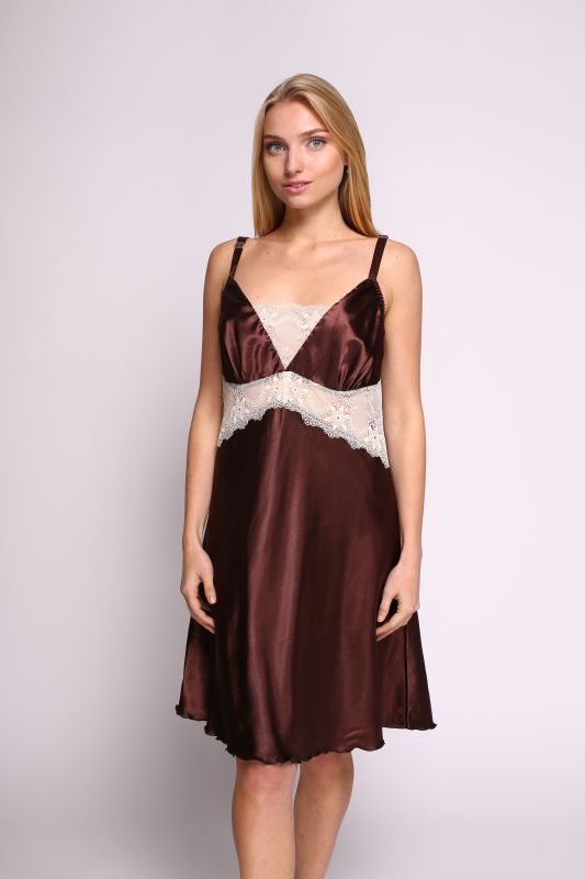 Сорочка жіноча зі стрейч атласу, коричневий, батал, Serenade,  модель 1052