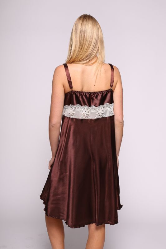 Сорочка жіноча зі стрейч атласу, коричневий, батал, Serenade,  модель 1052