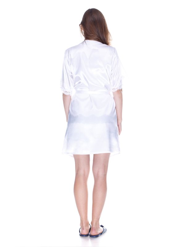 Жіночий атласний халат, білий, модель 104-1