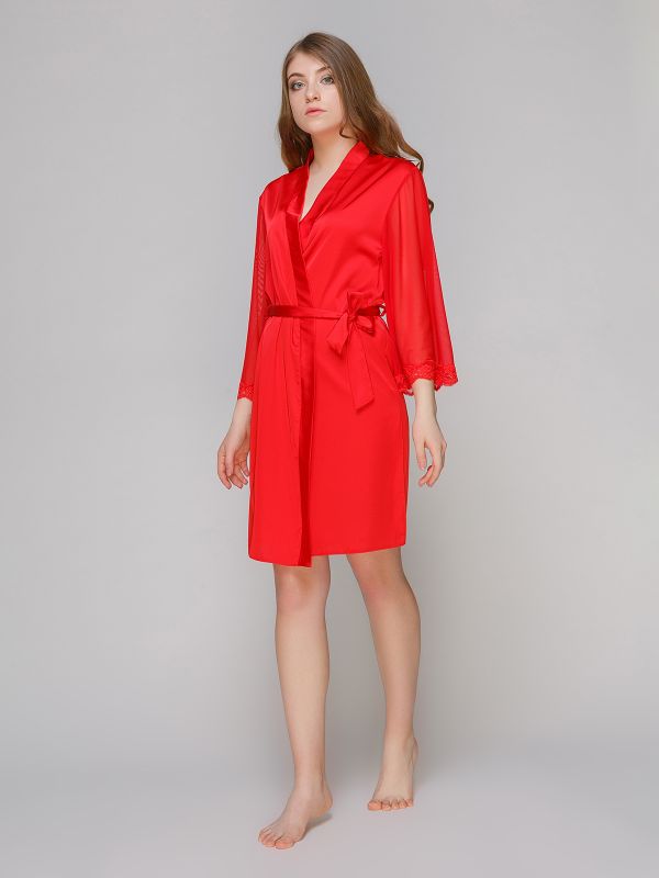 Женский шелковый халат, красный, Serenade, модель 181