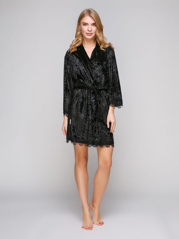 Женский халат, велюр, черный, Serenade, модель 5041
