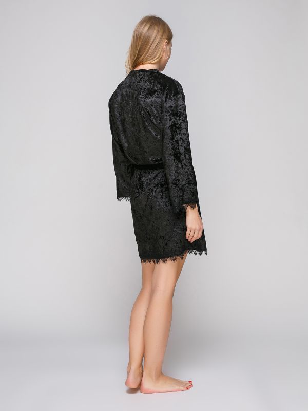 Женский халат, велюр, черный, Serenade, модель 5041