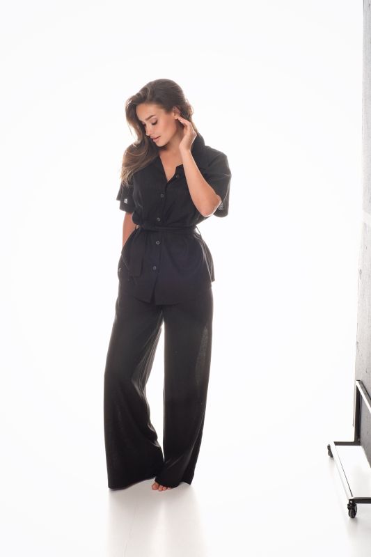 Чорний костюм з льону / l-xl